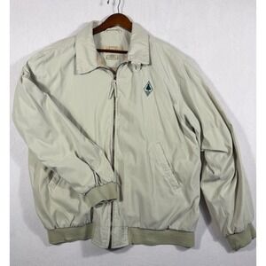 St Johns Bay Mens XLT Beige Harrington Jacket Full Zip Pine Tree Logo Y2K